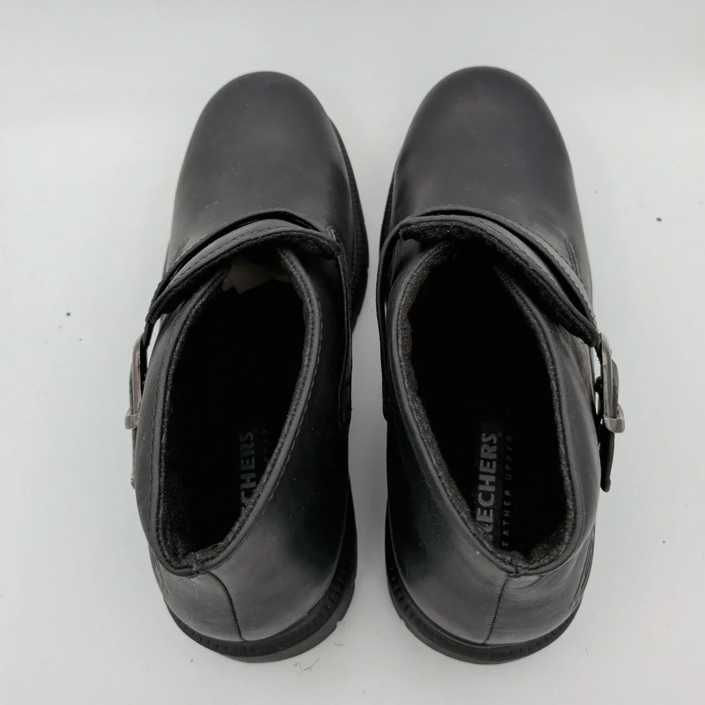 Skechers Y2K Platform Boots Mens 13 Black Leather Monk Strap Buckle Lug Sole